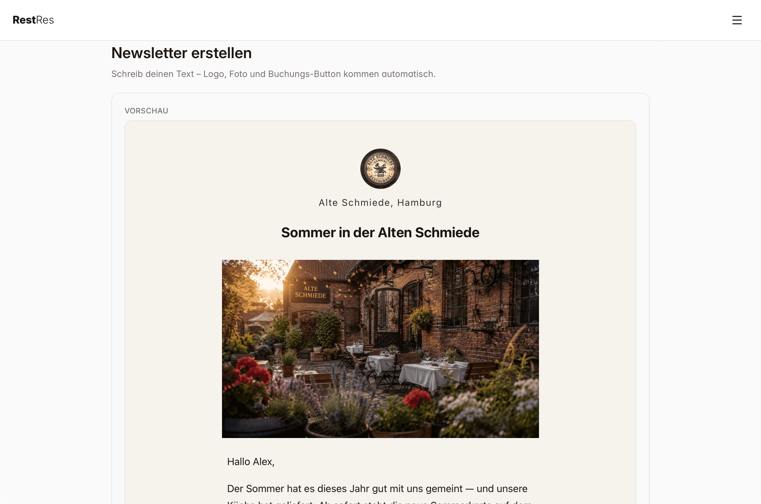 RestRes Newsletter-Verwaltung